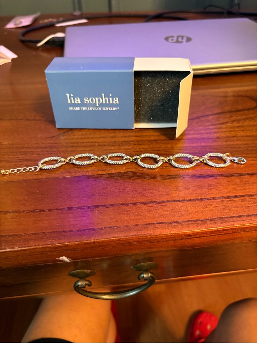 Lia Sophia Silver Textured Oval Link Bracelet with Extender